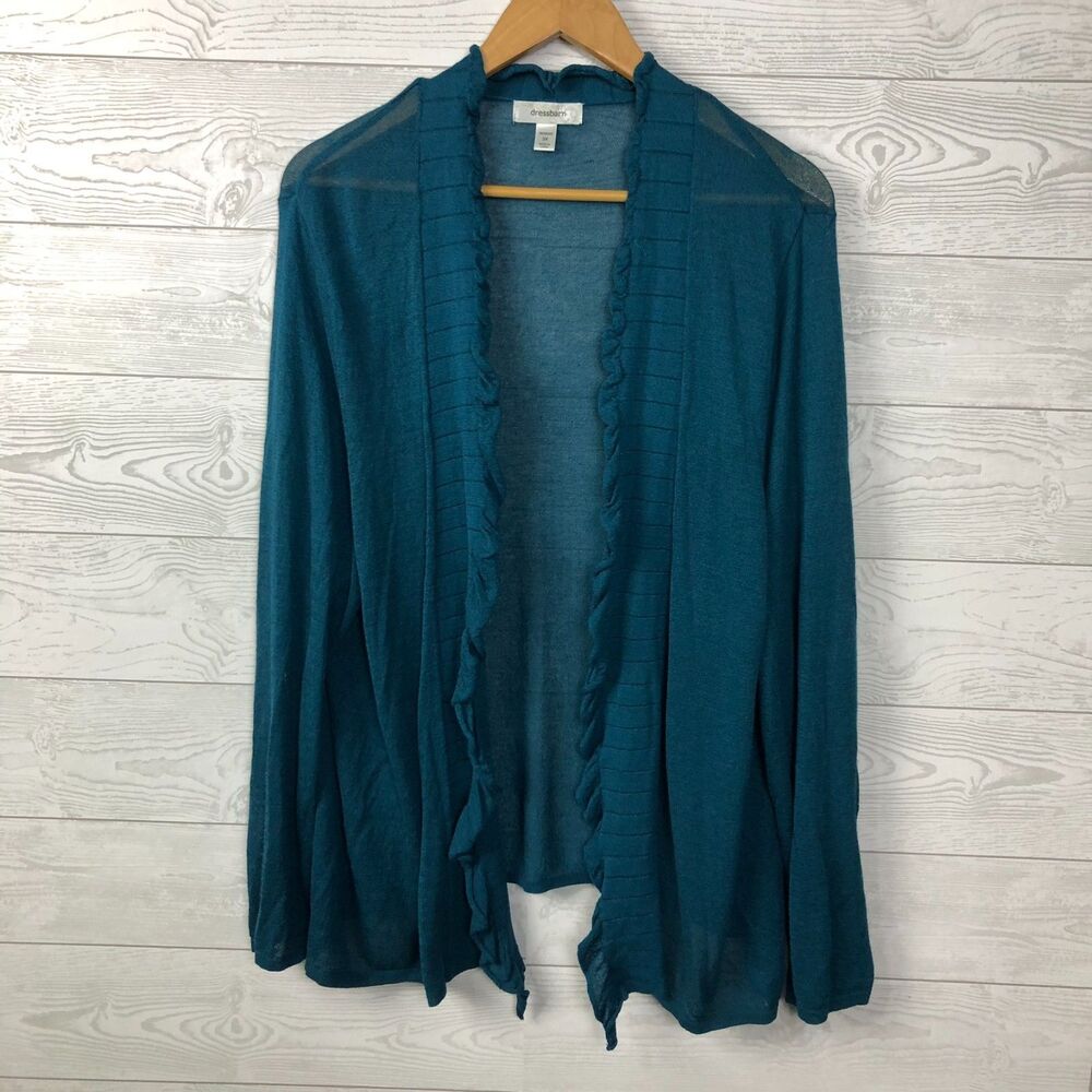 Dressbarn Women's 3X Semi Sheer Long Sleeve Open Front Cardigan Teal Green